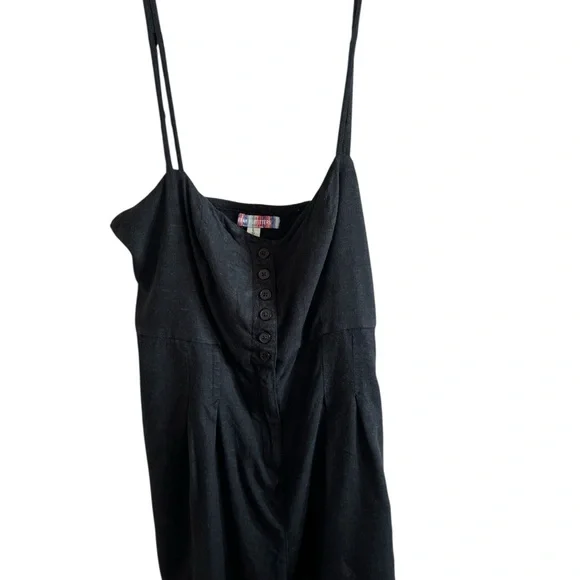 Urban Outfitters Linen Blend Black Fitted Buttoned Romper Shorts Strappy Large - Picture 1 of 11